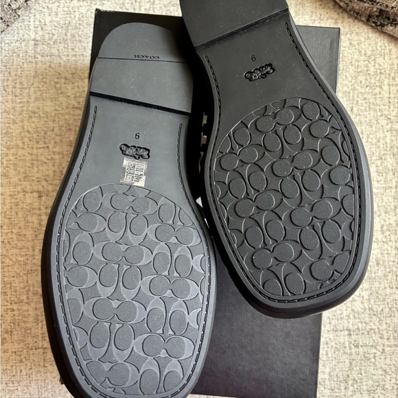 Coach Sylvia Black Leather Sandals with Gold Accent - Picture 3 of 4